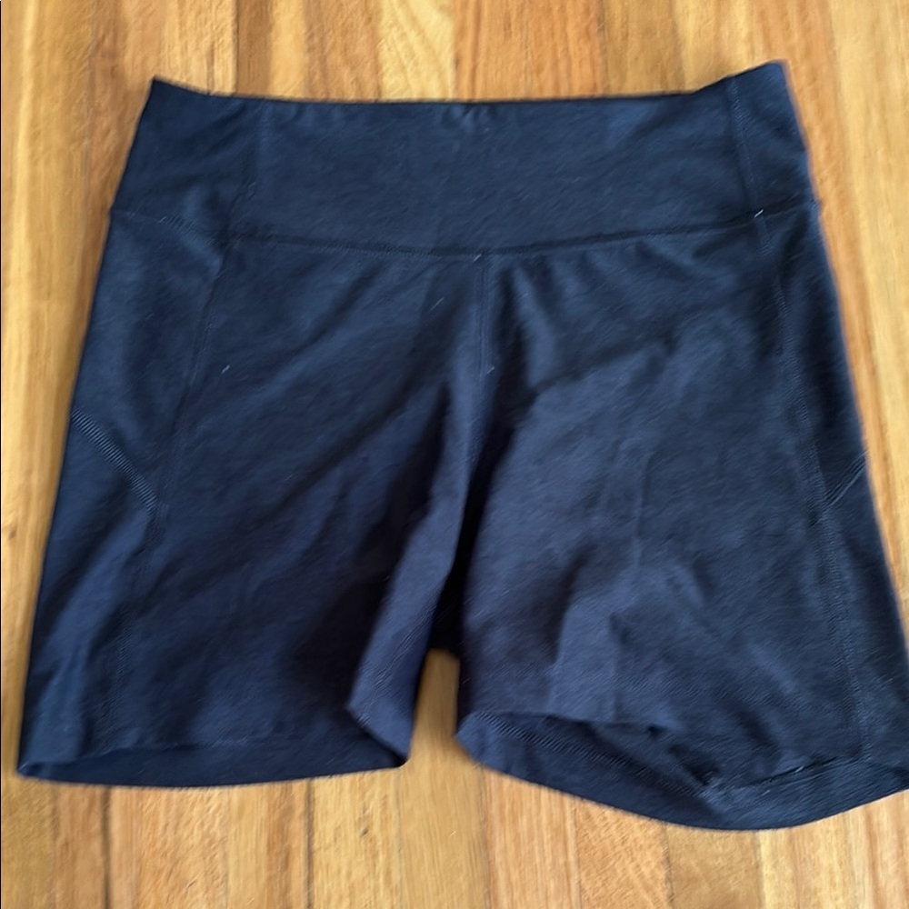 Outdoor Voices Black Bike Shorts with Wide Waistband and Moisture-Wicking Fabric